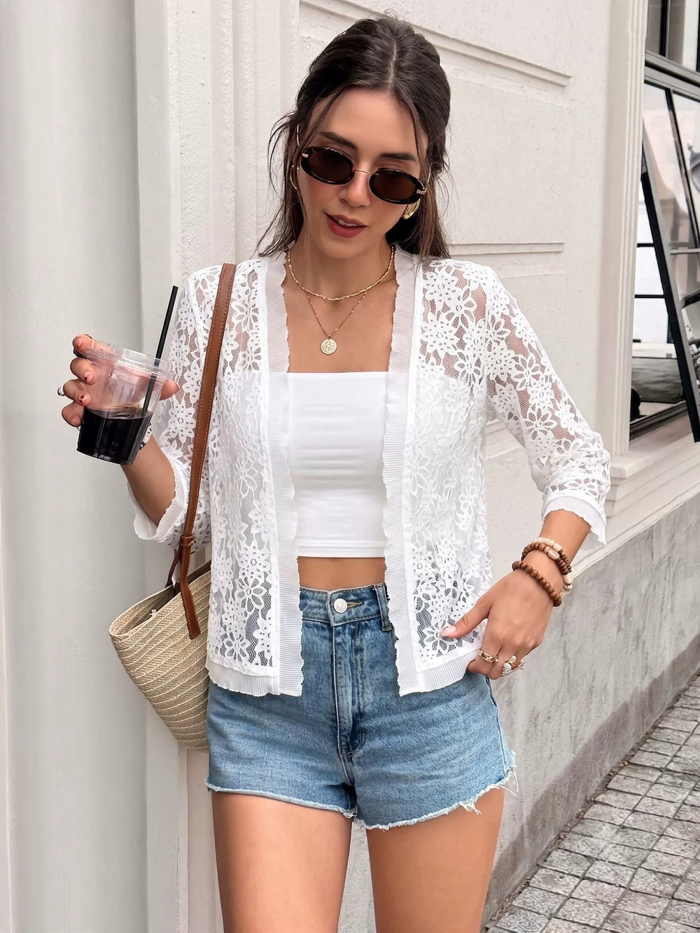 Zara Lace Short Cardigan with Scalloped Hem